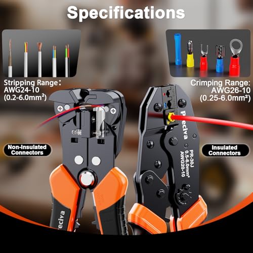 Automatic Wire Stripper and Insulated Terminal Crimper, 2 in 1 AWG 24-10 Wire Stripping Tool and AWG 20-10 for Crimping Heat Shrink Connectors, Professional and DIY Use