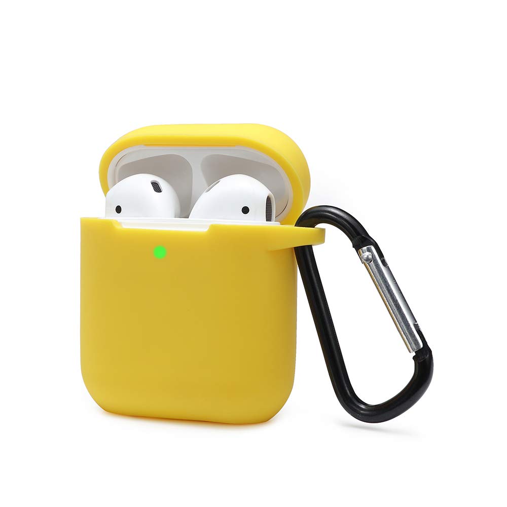 KOKOKA Case Cover Compatible with AirPods 2 & 1, Silicone Shockproof Case Cover for Airpods 2 &1 Front LED Visible Extra Protection with Carabiner, Yellow