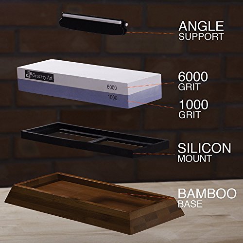 Whetstone Knife Sharpening Stone | Waterstone Knife Sharpener 1000-6000 Grit with Non-Slip Bamboo Base and Angle Guide | Best Wet Stone Kitchen Knives Sharpening Kit