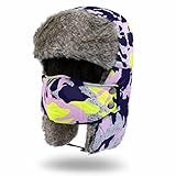 Vbiger Ear Flap Hat Russian Cap Windproof Winter Trooper in Camouflage