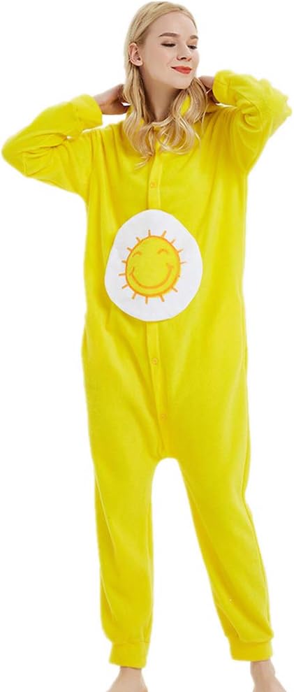 Onesie Care Bear Jumpsuit Fleece Animal Soft Pajamas Christmas Halloween Cosplay Suit Yellow-M