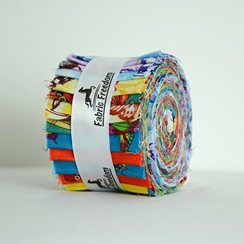 Jelly Rolls Quilting Fabric Cotton by Fabric Freedom Rainbow Butterfly 100% Printed Cotton Pack of 20 Strips 2.5" Width x 42" Length Approx 1.25 Metres