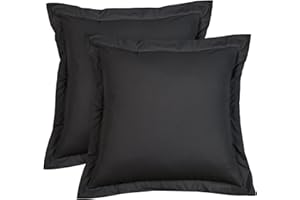 PHF Euro Sham 26 x 26 Inch, Set of 2 Washed Microfiber Euro Pillow Covers, Wrinkle & Fade Resistant Square Cushion Covers, European Pillow Shams, Black