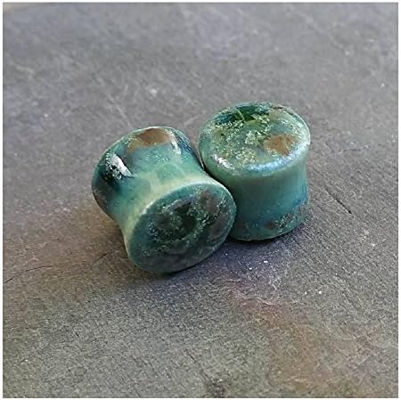 Pair - Malachite Stone Glass Ear Plugs Organic Handmade double-flared gauges ceramic Essential Oil Diffusers (14mm 9/16in)