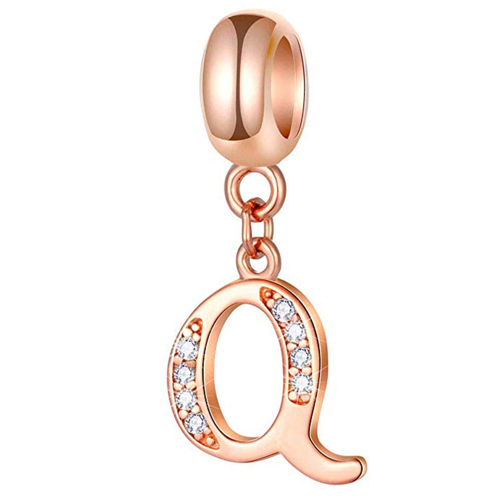 925 Sterling Silver Alphabet Charm Letter Charm Love Charm Anniversary Charm Complete A~Z Gift Options fit Pandora European Bracelets (Q)
