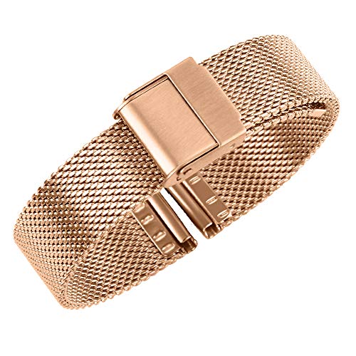 Luxury Mesh Watch Bands Safety Clasp Solid Stainless Steel Milanese Watch Strap Replacement for Men and Women 12mm Rose Gold
