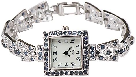 Natural Blue Sapphire Antique-like Vintage Square Watch 925 Silver