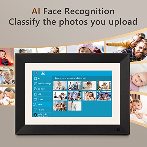 Digital Picture Frame - Benibela 10.1 Inch 2.4G/5G Dual WiFi FHD 1920 * 1200 AI Smart Electronic Photo Frame, Touch Screen, 32GB, AI Recognition, 2 Filter, Slideshow, Share Video via Email App USB