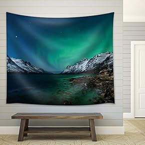 Northern Lights Aurora Borealis in Norway - Fabric Wall Tapestry Home Decor - 51x60 inches