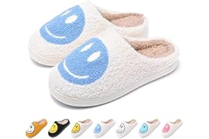 Doxwater Smile Face Slippers for Women and Men Comfy Warm Plush Slip-On House Slipper for Winter Indoor Outdoor Soft Cushion Non-slip Fluffy Slides Slippers with Memory Foam for Girls Boys