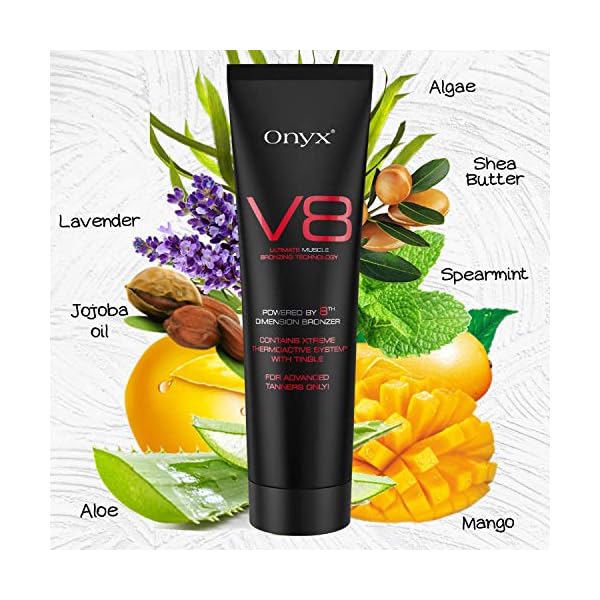 Onyx-V8-Tingle-Indoor-Tanning-Bronzer-Advanced-Tanners-Lightweight-Formula Onyx V8 Sunbed Cream for Men - Hot Tingle - Tan Enhancer with Bronzer for Indoor Tanning Beds - Skin Firming & Ultimate…