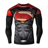 Men's Compression Long Sleeve Running Fitness Workout Base Layer Shirt (XL, SuperRed)