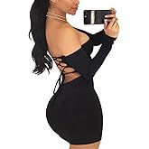 TICBRY Womens Long Sleeves Bodycon Sexy Off Shoulder Backless Dress