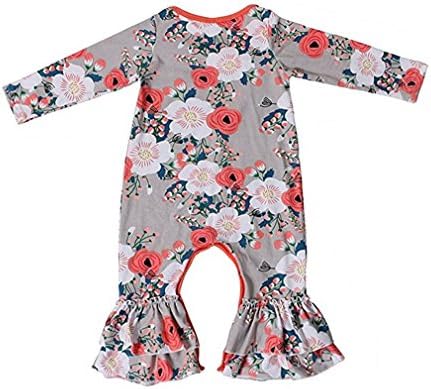 Quavey Baby Girls Romper Long Sleeve Floral Print Cotton Jumpsuit