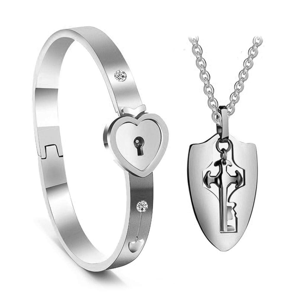 AOLVO His and Hers Matching Set, Titanium Key Pendants
