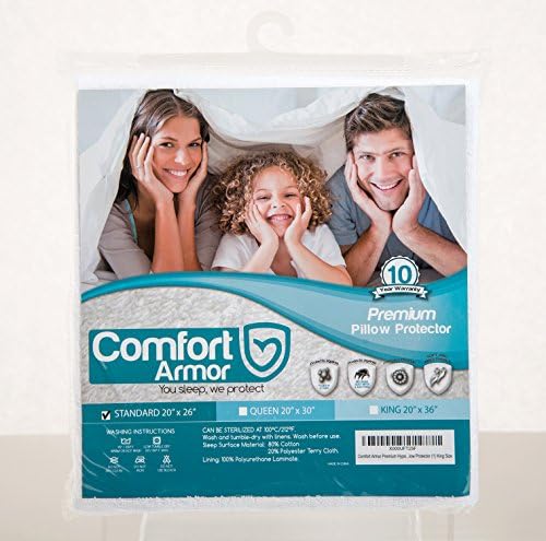 Comfort Armor Pillow Protector Standard Size Premium Hypoallergenic Bed Bug Proof Zippered Qty 1