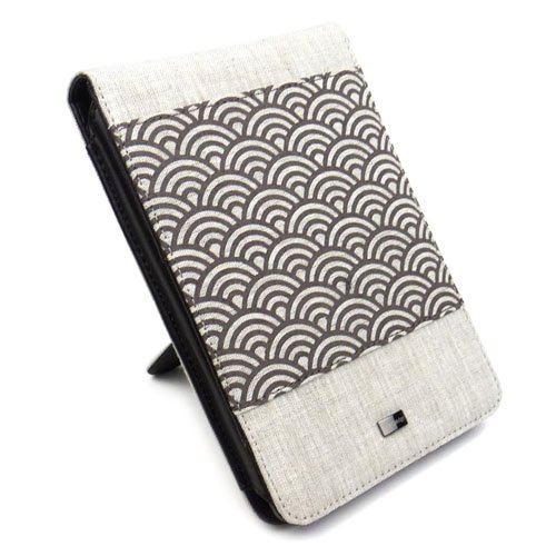 JAVOedge Beige Wave Print Fabric Flip Style Case with Built in Stand for Amazon Kindle Touch Wi-Fi/3G