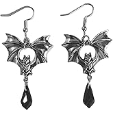 Gothic Bat Crow Earrings - Black Red Crystal Dangle Drop Punk Vintage Goth Earrings for Women's Halloween Cosplay Party