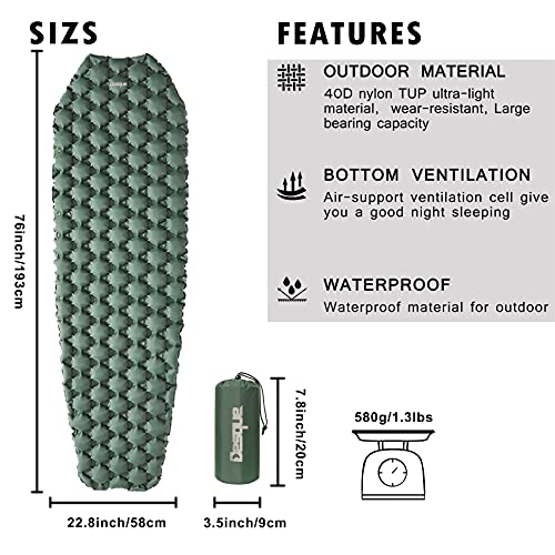 Desque Ultralight Inflatable Camping Sleeping Pad Large Comfortable