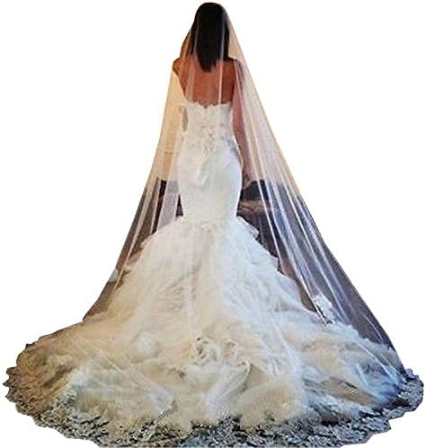 Doragrace White Ivory 1 Layer Lace Edge Long Cathedral Wedding Bridal Headwear Veil
