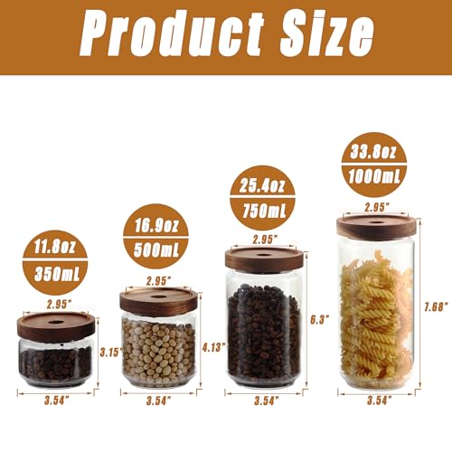 REFSAVER Glass Jar with Lid Coffee Canister with Airtight Bamboo Wooden Lid Glass Storage Containers for Candy,Tea,Coffee,Sugar,Cookie,Spice 4Pack