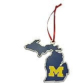 Michigan Wolverines State Shape Metal Christmas Ornament