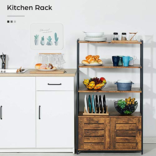KICODE Bathroom Storage Cabinet, Industrial Storage Rack with 4 Tiers Shelves and Storage Cabinet, Wood Looks Accent Furniture, Floor Storage Organizer for Bathroom, Living Room, Office, Rustic Brown