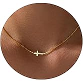 VIROMY Gold Cross Necklace for Women 14K Gold Plated Cute Sidways Cross Pendant Choker Necklaces Simple Trendy Everyday Jewelry for Women