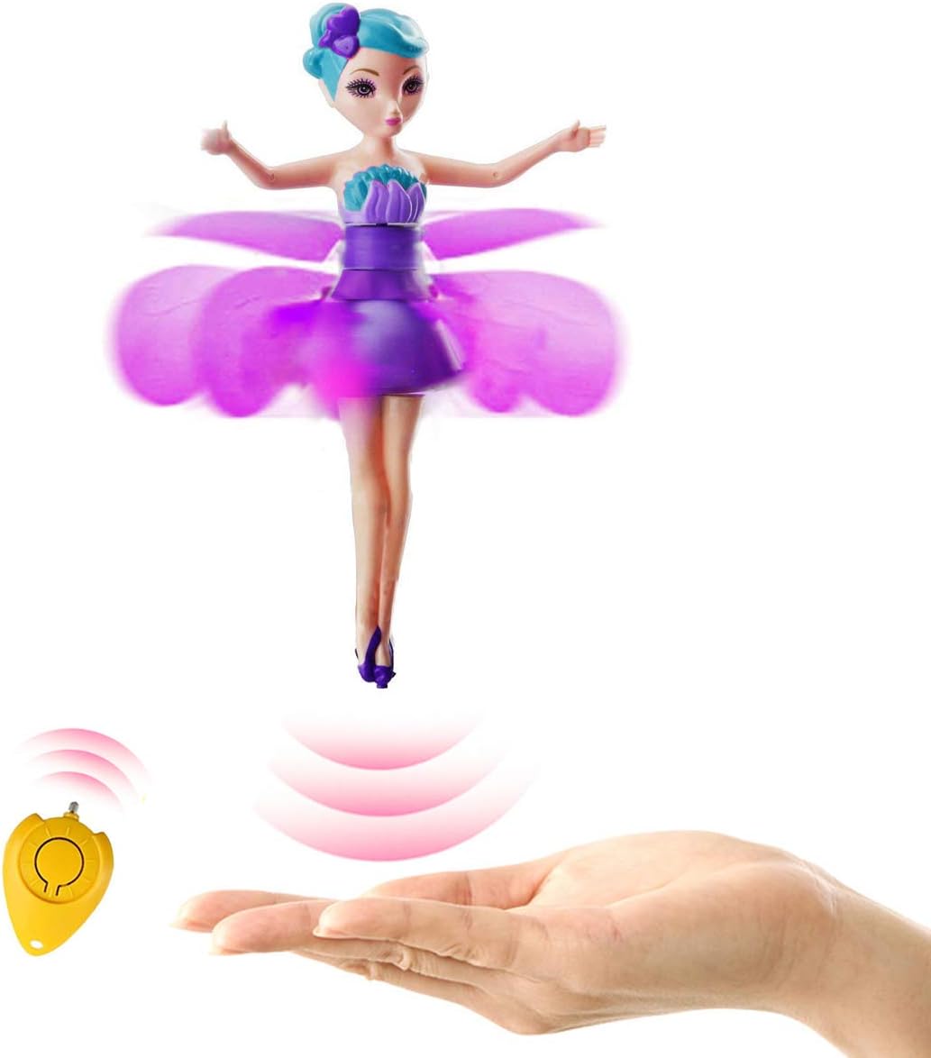 Magic and Best Gift for 14 Year Old Girl Toy -RC Kids Flying Fairy LED Doll Infrared Induction and Remote Control Helicopter Toys Birthday