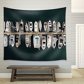 Eagle Eye View of Houseboats Stopping at Yacht Dock - Fabric Wall Tapestry Home Decor - 51x60 inches