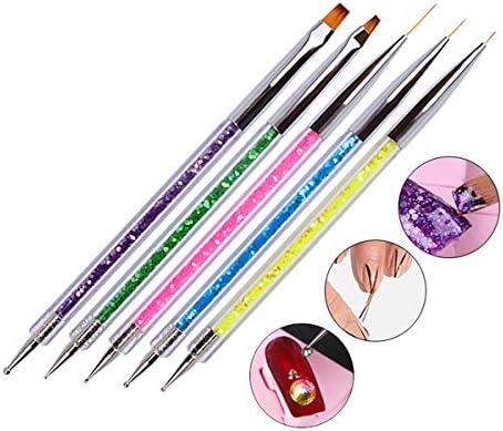 Waldd 5 Pcs Nail Art Point Drill Drawing Brush Pen Manicure Care Tool Nail Brushes Double Ended Dotting Tools Set Nail Art Liner Brush UV Gel Painting Nail Design Brush Pen