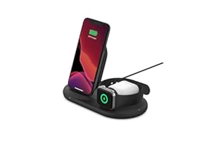 Belkin 3-in-1 Wireless Charger - Fast Charging Stand for Apple iPhone, Apple Watch & AirPods Case Compatible Qi Station For Multiple Devices - Black