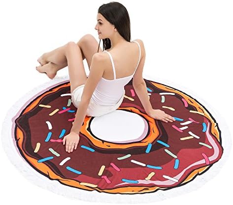 Round Beach Towel Oversize Colorful Beach Blanket Thick Microfiber Towel With Tassels - Donut 02