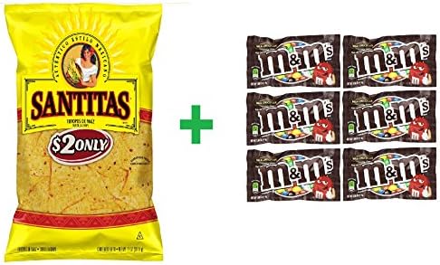 Santitas Triangles Yellow Corn Blend Tortilla Chips 11 OZ (Pack of 10) + (M&amp;M milk chocolate 6ct /1.69oz)