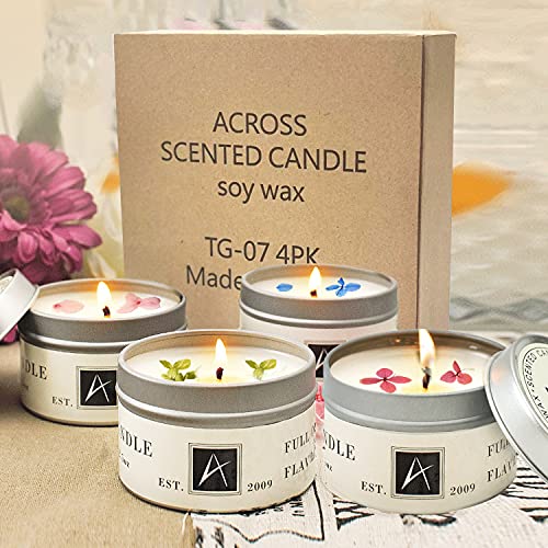 4 Pack Scented Candles Gift Set, Soy Wax Portable Travel Candles Women Mother Teacher Gift with Strongly Fragrance Essential Oils for Stress Relief Aromatherapy Bath Home Decor Christmas Birthday