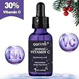 QQcute 30% Vitamin C Serum for Face, Natural and Organic Skin Care for Anti Aging, Anti-Wrinkle, Intense Moisture, Topical Eye &amp; Facial Treatment Serum with Hyaluronic Acid(1 fl. oz)