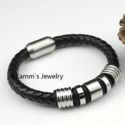 Us-DeSiGn : Black Silver Stainless steel Bracelet Traveler Rope 1d magnetic kpop om azora pulseiras masculinas tou jewelry friends KB450