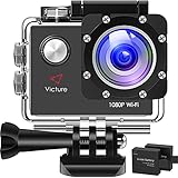 Victure Action Camera WiFi 1080P Full HD 12MP Underwater Cam 2 Inch LCD 170 Degree Wide-Angle 30M Waterproof Sports Camera with 2 Rechargeable 1050mAh Batteries