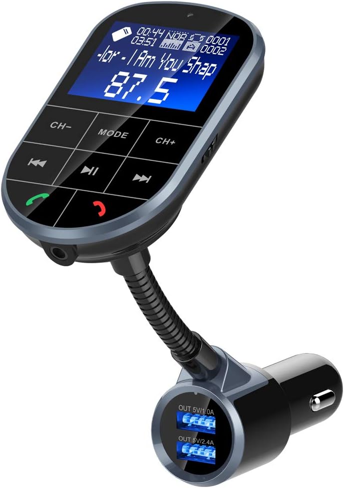 HIPPIH Bluetooth FM Transmitter for Car, Wireless FM Transmitter Receiver, 5V/3.4A Dual USB Car Charger, FM Radio Transmitter with Hands-Free Calling, Support TF Card & U Disk