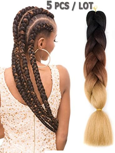 Braiding Hair 5pcs Synthetic Jumbo Braids Hair Extensions High Temperature Kanekalon Twist Braiding Hair by Karida (24inch, 53#-black-brown-light brown)