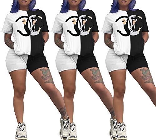 Womens Casual 2 Piece Sports Outfit Set Letter Print Shorts Joggers Clubwear Tracksuit Sportswear Set White