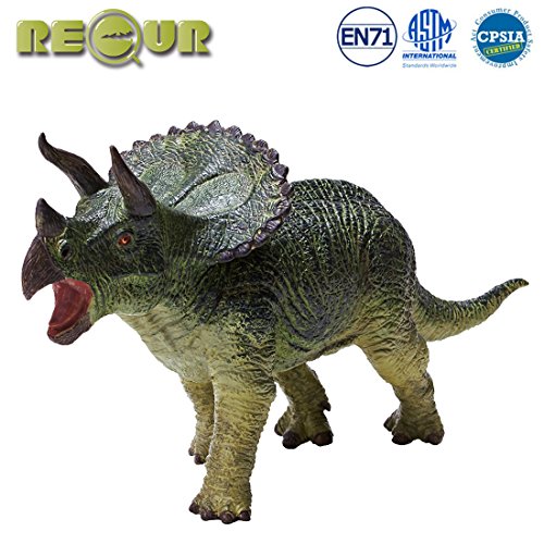 RECUR 11” Triceratops Jurassic Toys,Soft Hand-Painted Dinosaur Toy Figurine Model- Realistic 1:35 Jurassic Dinosaur Action Figures with Teeth,Ideal for Collectors, Ages 3 And Up