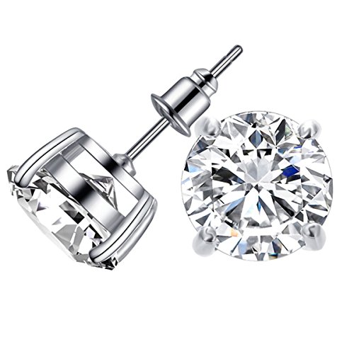 vesfashion Platinum Plated 10mm Stud Earrings Hypoallergenic Brass Round Cubic Zirconia Stud Earrings for Girls Fashion Jewelry with a Beautiful Box CERE01