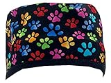 Mens and Womens Surgical Scrub Cap - Multi Color Paws w/Black Ties