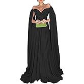 QFMYYXGS Off Shoulder Prom Dresses with Cape Sleeve for Women Elegant Formal Evening Gowns A-Line Wedding Guest Dress