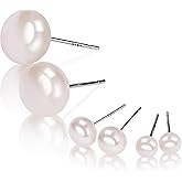 3 Pairs AAA+ White Freshwater Cultured Pearl Earrings for Women,925 Sterling Silver,Size 3 9mm ﻿