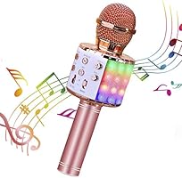 Karaoke Microphone, ShinePick 4 in 1 Wireless Bluetooth Microphone, Dancing LED Lights Portable Speaker Karaoke Machine,...
