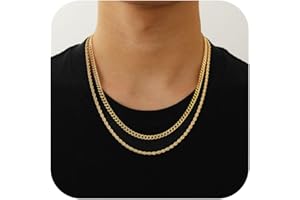Lydow Layered Chain Necklaces for Men Boys, 2Pcs Stainless Steel Cuban Link/Rope/Herringbone Chains Jewelry Gifts, 16 "/18 ", 18 "/20 ", 20 "/22 "