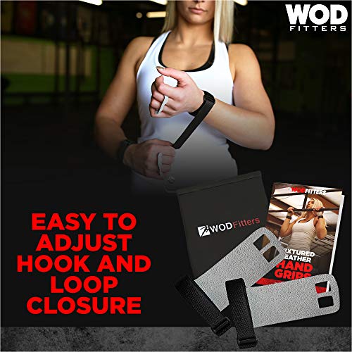 WODFitters Textured Leather Hand Grips for Cross Training, Kettlebells, Powerlifting, Chin Ups, Pull Ups, WODs & Gymnastics - One Pair with Carrying P - Thumbnail 4