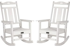 nalone Outdoor Rocking Chairs Set of 2, Oversized Porch Rocker Chair for Adult, All-Weather Resistant Patio Rocking Chair for Garden Lawn(White)